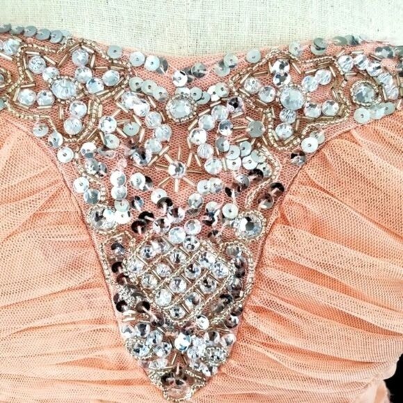 Trixxi Boho Blush rosette Croquette Blush pink maxi ball gown dress - Picture 4 of 7